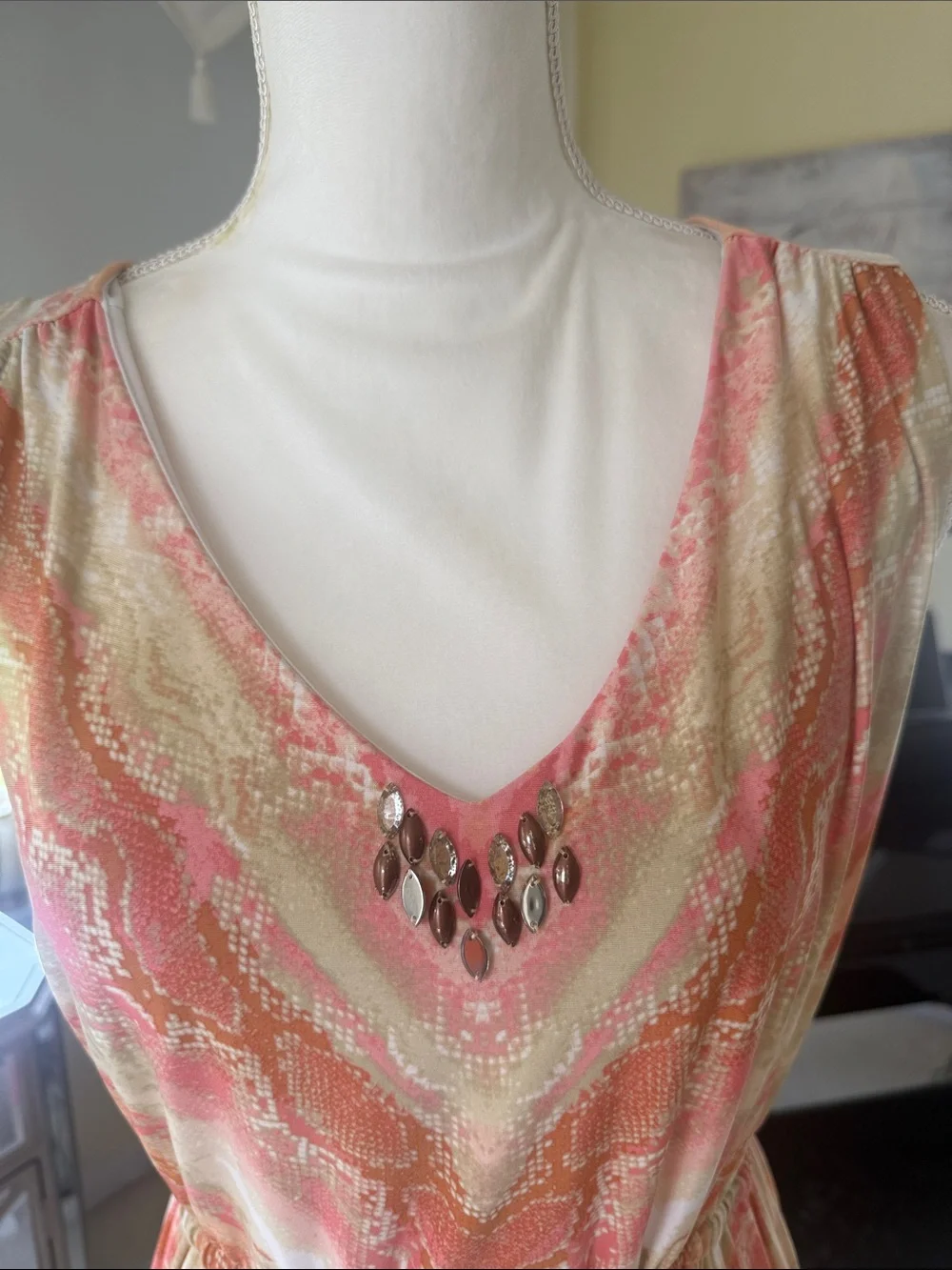 Ruby Road peach cream pastels maxi dress bling detail summer beach womens